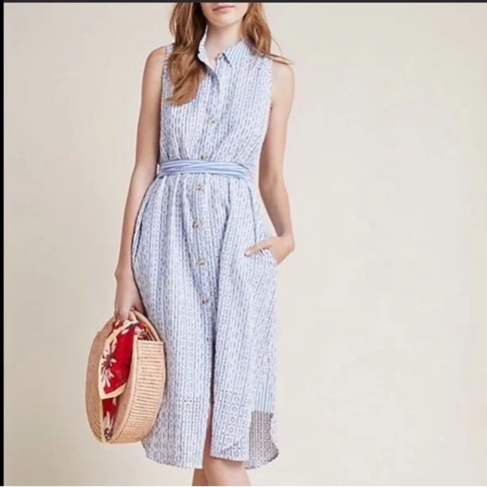Blue seersucker Anthropologie dress - Picture 4 of 4